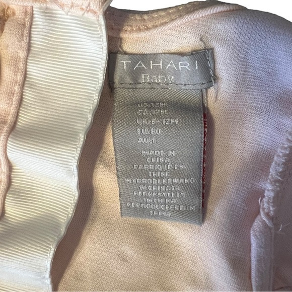 Tahari Baby Pink and Gold Polka Dot Bow Short Scalloped Sleeve Dress - Picture 3 of 4